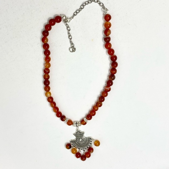 Orange Red Agate Necklace & Earrings Set - Picture 3 of 7